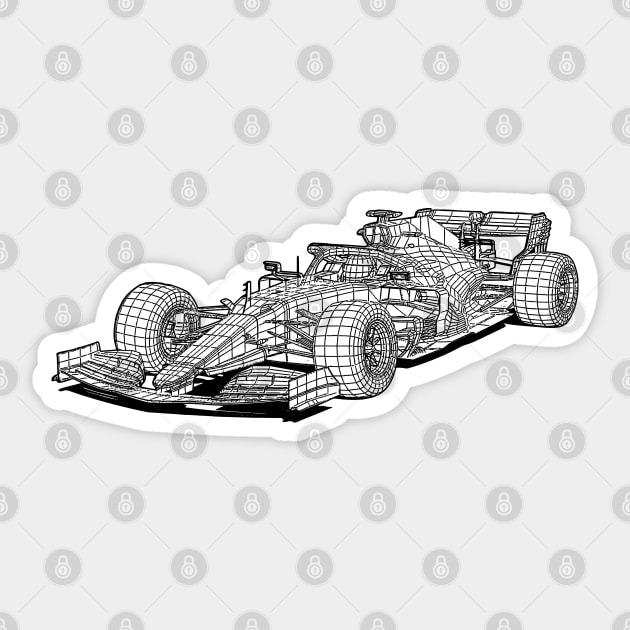 Formula 1 Car Blueprint Sketch Art Sticker by DemangDesign